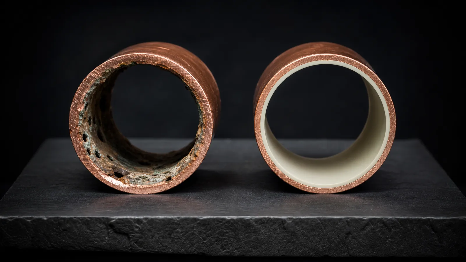 Comparación de tubería de agua potable antes y después del recubrimiento